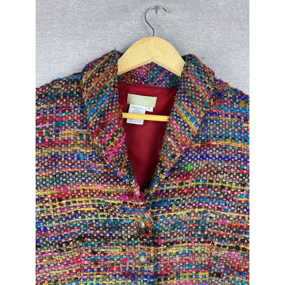 The Territory Ahead Womens Silk Blend Tweed Vest Multi Color Boho Button Up S